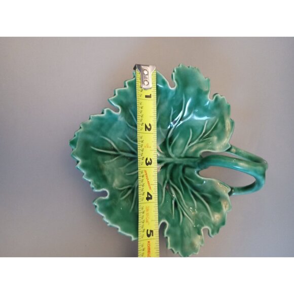 Green Ceramic Leaf-Shaped Dish With Handle Vintage HJR 52 - Picture 6 of 6